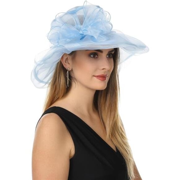Women's Organza Church Kentucky Derby Hat Blue2